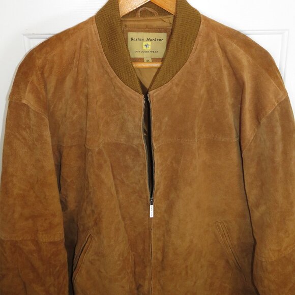 Boston Harbour Outdoor Wear Brown Suede Leather Bomber Jacket Men’s 3X - Picture 2 of 5